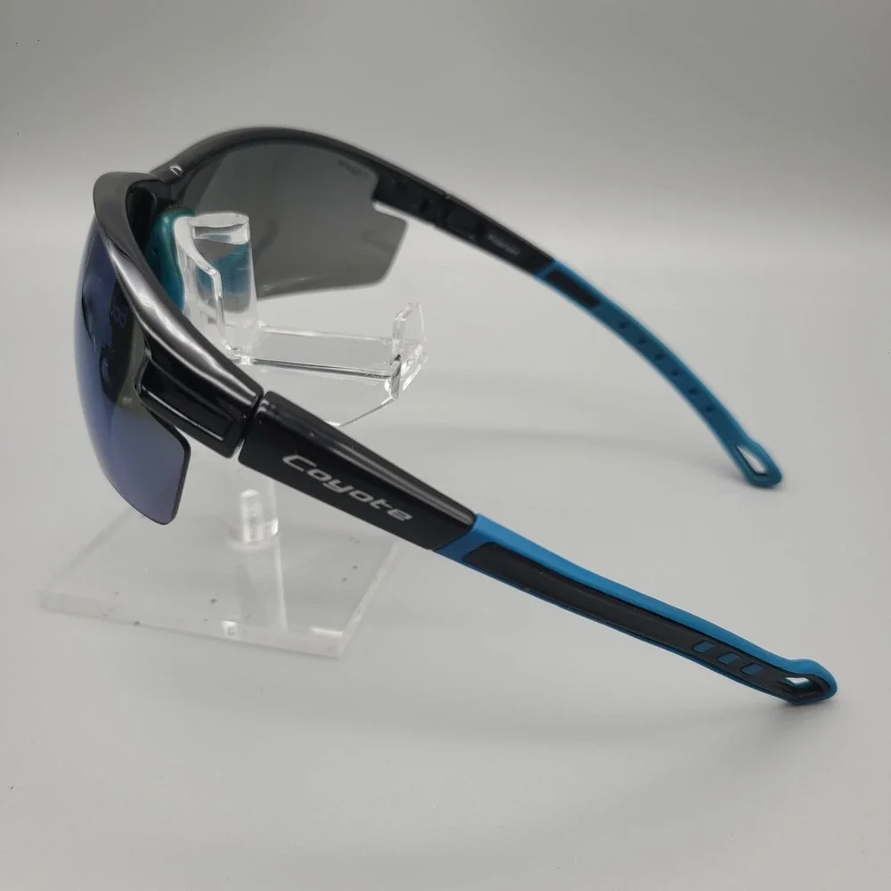 Coyote Napa Polarized Sunglasses Black Blue Wrap Sport 05603535 Blue Mirror Lens
